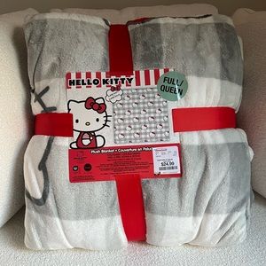 Hello Kitty Gray Plaid Red Bow Plush Blanket